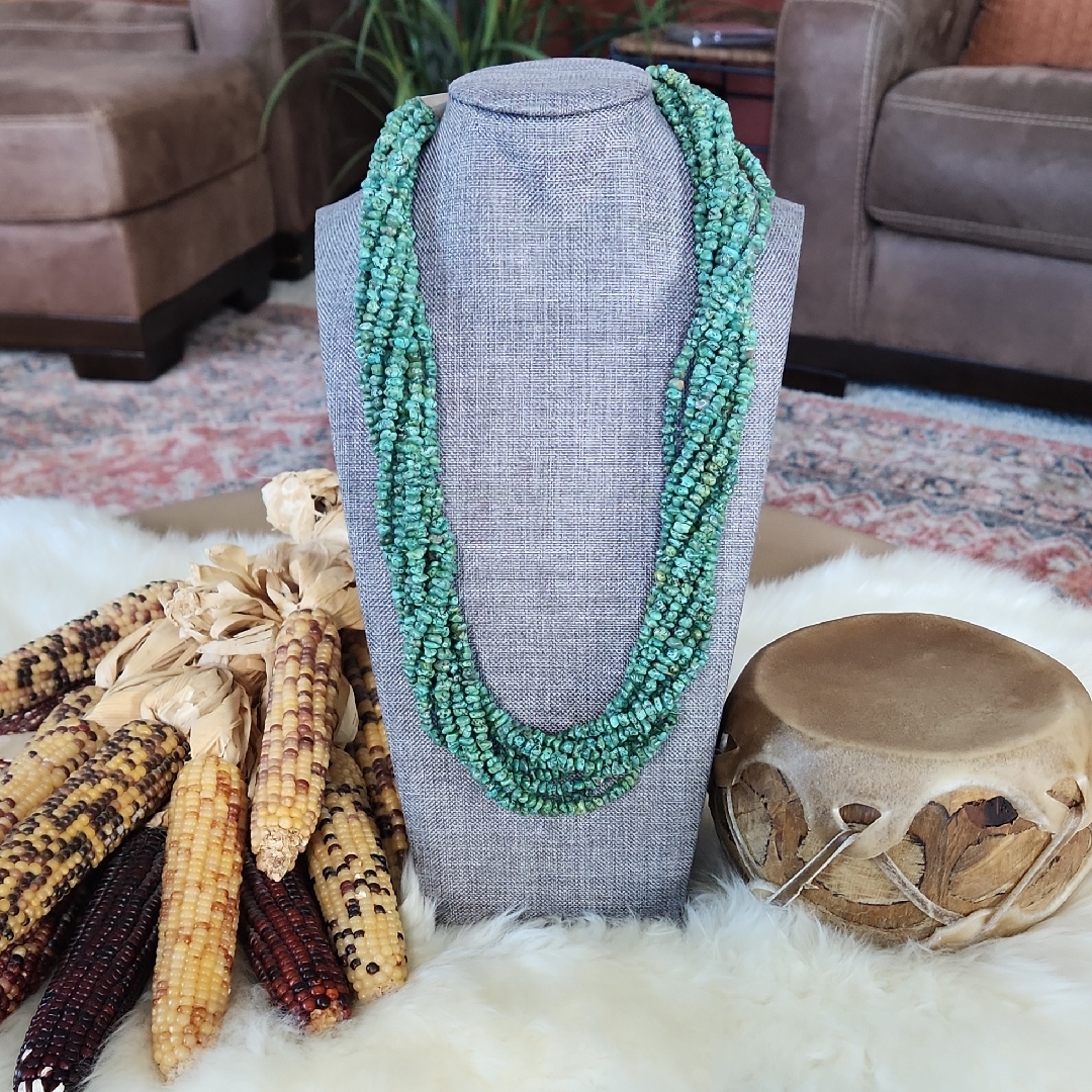 Gorgeous Vintage Native American Pueblo 10 Strand Turquoise Nugget Necklace